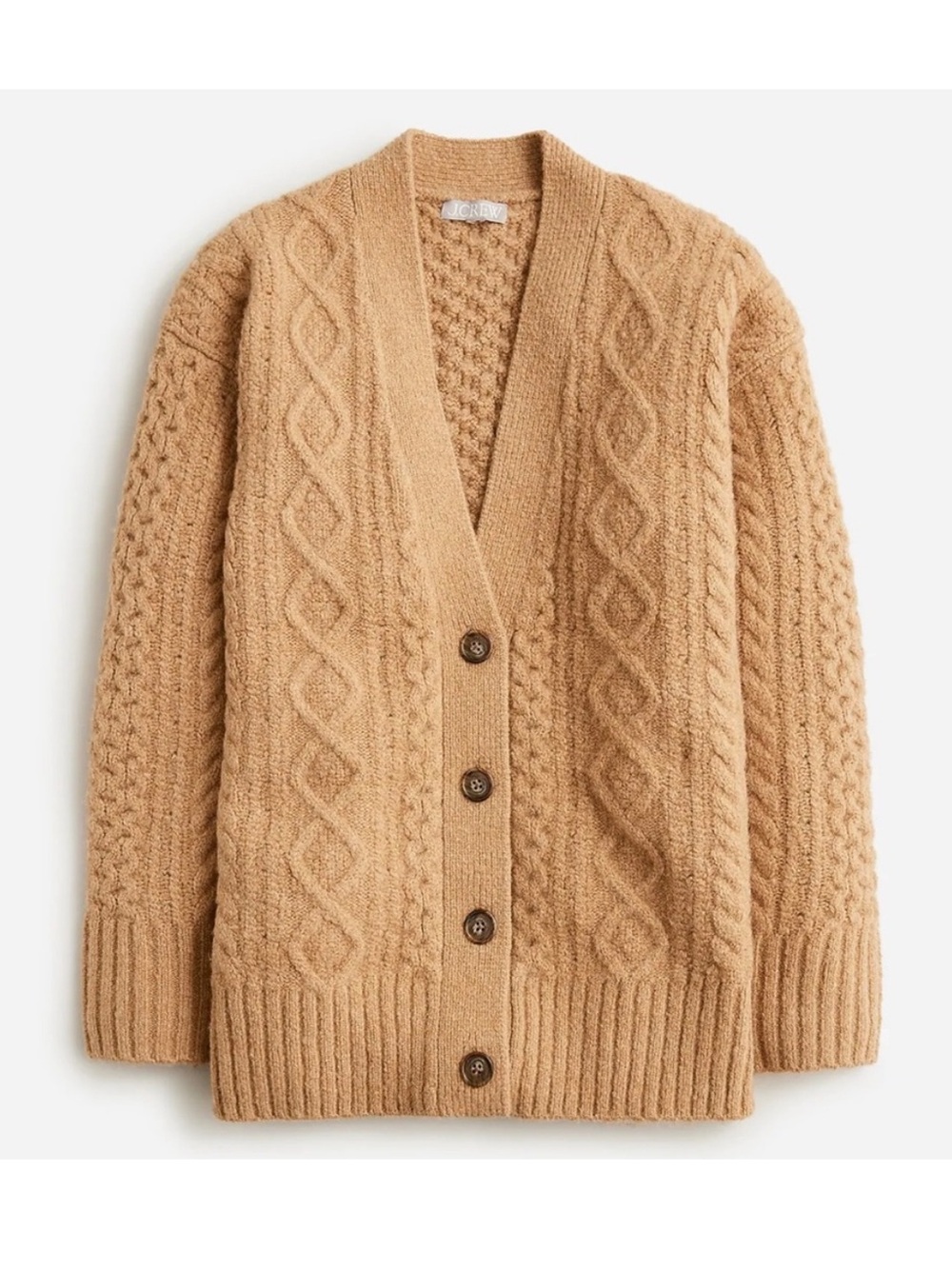 J. Crew Cable-knit stretch cardigan sweater, Size Small, Tan Beige Cozy